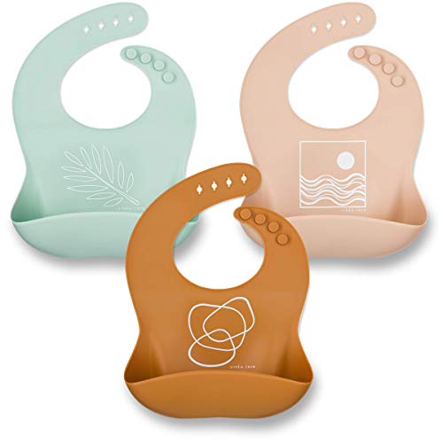 Image of Simka Rose Silicone Baby Bibs with Food Catcher - Adjustable Soft Catch All Bib for Boys & Girls - High Chair Dining Table
