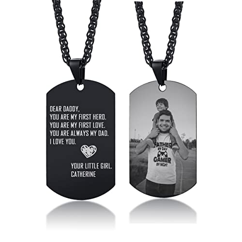 MEALGUET Personalized Stainless Steel Dogtag Necklace for Dad, Custom Photo Text Army Dog Tag Pendant Necklace For Father Husband Son Customized Picture Necklace For Men Women, Gift For Dad
