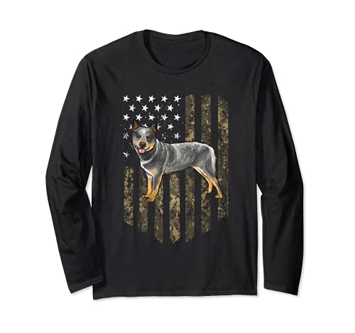 Camo American Flag Australian Cattle Dog 4th Of July USA Long Sleeve T-Shirt, Black