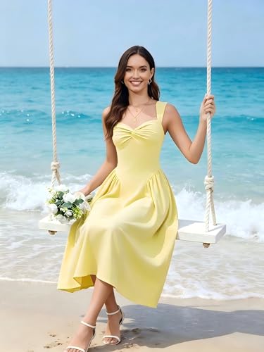 Image of Women's Wedding Guest Dress Corset Sleeveless Semi Formal Bridesmaid Flowy Midi Dresses with Pockets