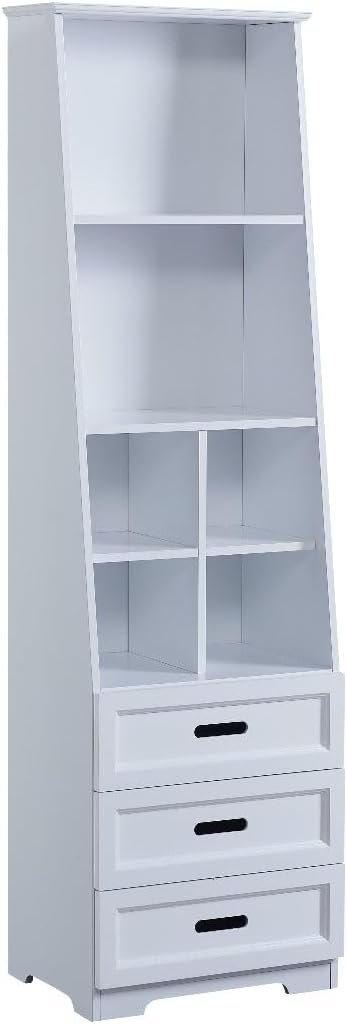 Funnel White Bookcase Book Shelf Storage Unit with Book Display,Organizer Drawers Classic White Color