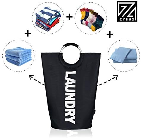 ZYBUX - 82L - Large Laundry Basket | Collapsible Washing Basket | Fabric Laundry Hamper Basket with Metal Handles - Foldable Wash Basket | Fabric Bag for Living Rooms & Bedrooms - 6 Colours Black, L