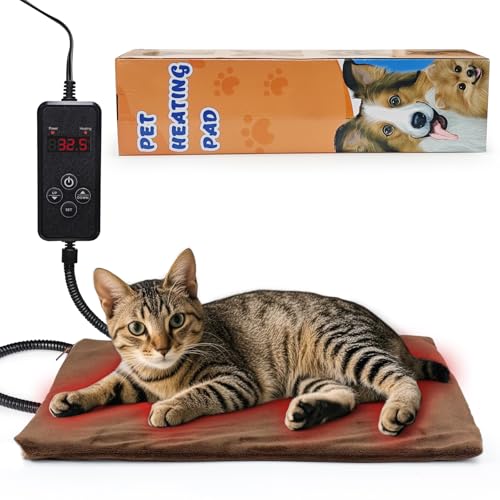 NAMOTEK Heizdecke für Haustiere - Temperatur & Timer einstellbar, wasserdichte Wärmematte mit kaufester Leitung, automatische Abschaltung für Hunde...