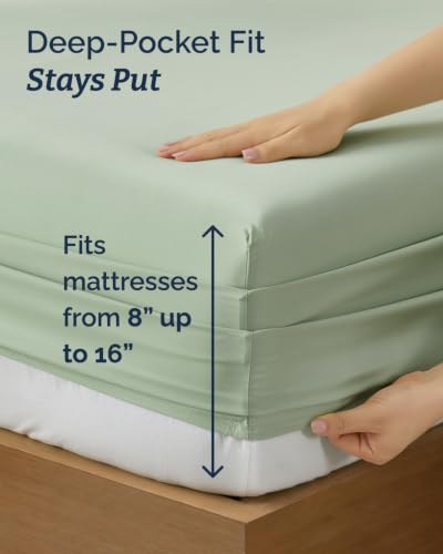 Image of Split King 7 Piece Bed Sheet Set - Comfy, Breathable & Cooling - Eucalyptus