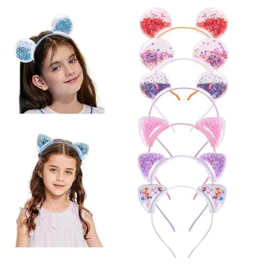 ZIRICHER Bear Ears Headband, Transparent Quicksand Bear Ear Headbands Cute Hair Hoop Headbands For Girls Party Hair Accessories for Gift