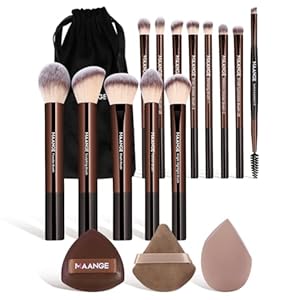 MAANGE 16PCS Makeup Brush Set Travel Makeup Brushes for Liquid Powder Contour Concealer Cream Cosmetics Blending Eyeshadow Eyeliner (Coffee)