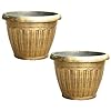 2 pack rustic flowerpot with antique copper look vintage large planter for garden patio outdoor durable plastic flower pot for plant home decor reusable color brass size 216  urban country home decor