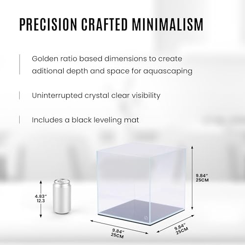 Image of Ultum Nature Systems Ultra Clear Rimless Aquarium - Low Iron Glass Fish Tank with 45 Mitered Edges, 5mm-12mm Thick, Leveling Mat Included (25C, Cube, 4 Gallon)