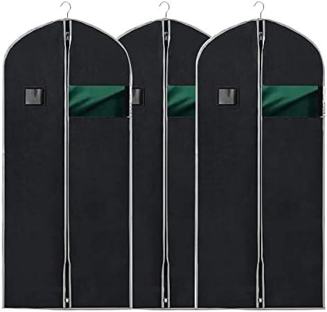 Dress Bag Covers Long, URMI Breathable 72 inch (3 PCS) Hanging Wedding Dress Bridesmaid Dress Bags for Gowns Prom Bridal Garment Bags with Clear Window Moth Proof Clothes Cover Storage Bag Black 183cm