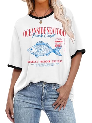 Binshre Womens Oversized Vintage Graphic Tees Aesthetic Y2k Baggy Shirts