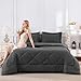 CozyLux Queen Comforter Set Dark Grey - Bed in a Bag Queen Size 7 Pieces, Luxury Soft Bed Set for All Seasons, Bedding Set with Comforter, Sheets, Pillowcases & Shams, Dark Gray, Queen