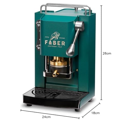 FABER COFFEE MACHINES | Modell Pro Mini Deluxe | Kaffeepadmaschine für ESE-Pads 44 mm | Chrom-Finish | Padpresse aus Messing (British Green)