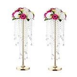 21.6in Bead Crystal Flower Arrangement Stand, Golden Flower Holder 2-Piece Lead Road Candle Holder,for Home Party Wedding Anniversary Christmas Decorations