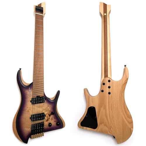 7 String Headless Electric Guitar – Maple Neck & Maple Body, 24 Fret, Stainless Steel Strings, Innovative Headless Tuning System – Compact, Lightweight Modern Futuristic Design