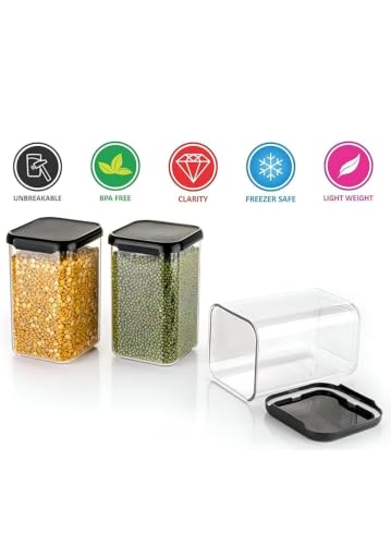 Image of Airtight Plastic Square Container Set for Kitchen Storage | Unbreakable & Space-Saving Containers | Food Storage Jars Set (Pack 10-1100 ml)
