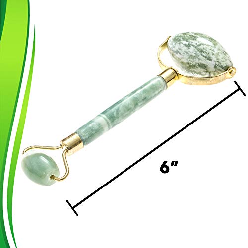 Jade Roller For Face - Aging Wrinkles Eye Puffiness Massager Roller - 100% Premium Jade - Firming Facial Tool By Synergy Way