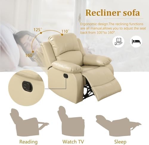 Image of Manual Lazy Boy Recliner Chair, Single Leather Reclining Chair with Home Theater Seating, Oversized Recliner Sofa Breathable Living Room Chairs for Adults Reading Gaming, Khaki