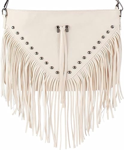 Saddhu Fringe Crossbody Purse for Women Faux Leather Handbag Tassel Bohemian Cross Body Bag for Wedding Cocktail Party