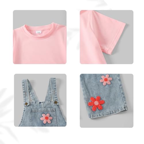 Image of OLMRJKD Toddler Girl Summer Clothes Short Sleeve Denim Overall Jumpsuit with Top Girls Spring Outfits Set