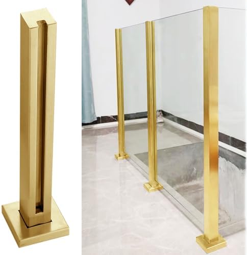 Gold Glass Railing Post 24"-47" - Custom Height Brushed Square Balustrade End Post for Glass Guardrail & Plastic Planks - Elegant Gold Finish, H-60cm/23.6"