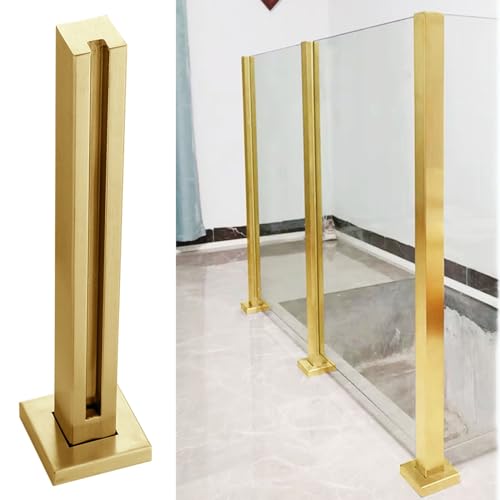 Poste de barandilla de vidrio dorado de diseño elegante y base cepillada 2