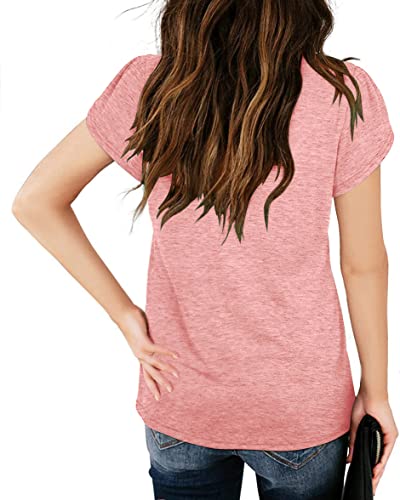 Goforparis Girls Summer T Shirts Petal Short Sleeve Casual V Neck Tops With Chest Pocket Tee For Kids Solid Pink 7-8 Year #TOP1