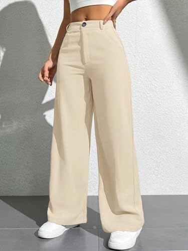 Image of Toochki Trousers for Woman Pants Women's Formal Office Korean | Beige Black Track Pant | Straight | Cotton Spandex Stretchable Trouser | High-Waisted Bottom Wear