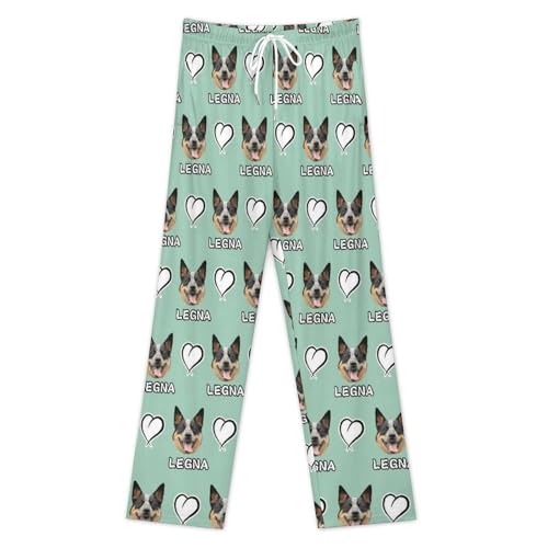 Custom Pet Face Pajama Pants,Unisex Personalized Dog Cat Photo Women Men Sleepwear Lounge Pj Bottoms,Gifts for Pet Lover