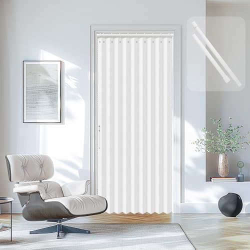 Image of AJAZZ Blackout Magnetic Door Curtain with Curtain Rods Adjustable 28-52 inch Long Accordion Door Closet Door Curtain Invisible Applicable Bedroom Room Living Room Doorway (1 Pack, 53 W x 78 L, White)