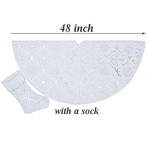 White christmas tree skirt 48 inches large red flannel tree mat with gilded christmas patterns skirt for xmas tree holiday party decorations indoor outdoor with 1 christmas stocking white  urban country home decor