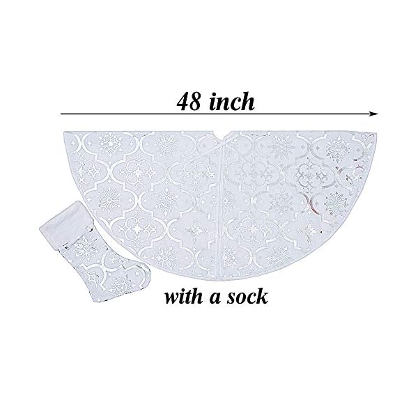 White christmas tree skirt 48 inches large red flannel tree mat with gilded christmas patterns skirt for xmas tree holiday party decorations indoor outdoor with 1 christmas stocking white  urban country home decor