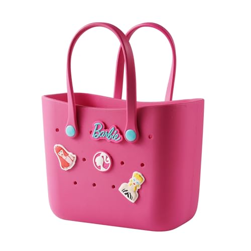 MINISO Barbie Tote Bag Reusable Small Rubber Waterproof Bag Cute Design Practical And Portable Handbag for Work Travel (ROSE)