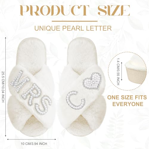 Image of Xtinmee Personalized Initial Wedding Bride Slipper Mrs Pearl Letter Makeup Bag Bachelorette Party Bridal Shower Wedding Gifts(C)