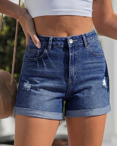 Image of GRAPENT Jean Shorts Womens High Waisted Trendy Cuffed Hem Ripped Stretchy Casual 2026 Denim Jorts Summer Shorts
