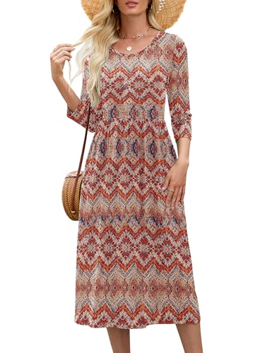 Heymoments 3/4 Sleeve Midi Dress for Women, Floral, X-Large