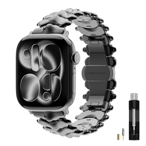 Spine Metal Band Compatible with Apple Watch Series11/10/9/8/7/6/5/4/3/2/SE3 2 1 /Ultra3 2 1 Women Men,Unique Niche Watch Band For iWatch Bands 38mm 40mm 41mm 42mm 44mm 45mm 49mm (Black, 46(S10/11)/49/45/44/42mm(S1/2/3))