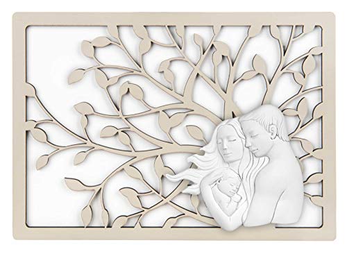 MAZZOLA LUCE Quadretto capoletto Sacra Famiglia capezzale Moderno da appoggio o Parete Albero della Vita Nocciola