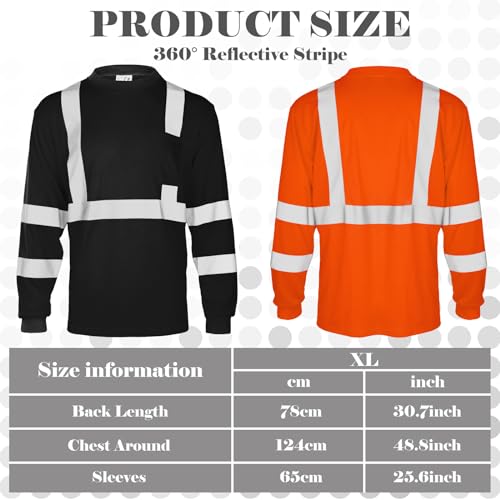 Amylove 4 Pcs Long Sleeve Safety Shirt High Visibility Reflective Construction Work Shirts for Men Women(XL,Yellow, Orange, Black, Blue) - Image 3