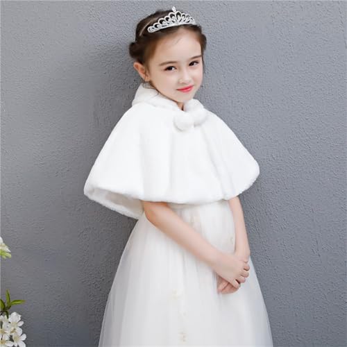 SK Studio Girls Princess Faux Fur Flower Bolero Shrug Party Wedding Dress Up White2