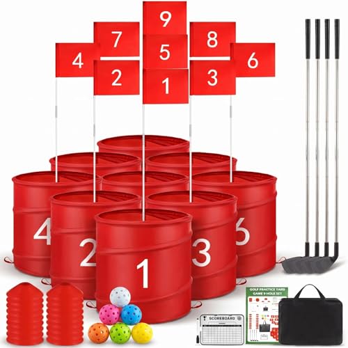 VERVYVINE Golf Bucket Yard Game with 4 Clubs for Adults and Family 9 Hole Golf Course Balls and Flag - Adult Golf Outdoor Lawn Games and Chipping Games for Backyard Beach Park Camping and Hotel