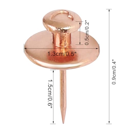 Image of 25 Pcs Rose Gold Double Headed Picture Hangers Nails | Thumb Tacks Decorative, Push Pin Wall Nails, Photo Hanging Hook Pins, For Home Office Drywall Classroom