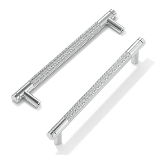FURNIWARE 10 stycken skåphandtag borstad nickel, skåpdörrhandtag 160 mm hålavstånd, möbelhandtag silver räfflade, dörrhandtag moderna, handtag för köksskåp, skåp, kök, lådor