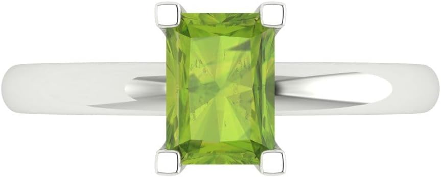 Clara Pucci 1 cttw Emerald Cut Solitaire Maximalist Cocktail Statement Ring for Women - 14K White Gold Plated .925 Sterling Silver (7X5mm Natural Peridot)