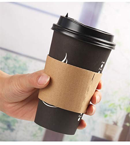 Aspire 100 Pcs Disposable Cup Sleeves Kraft Paper Coffee Cup Sleeve Jackets Holder for Hot Drinks 8 Ounce