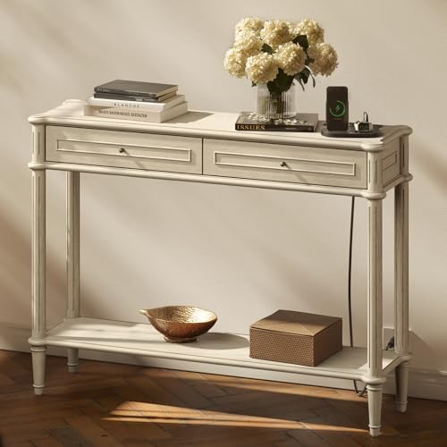 Console Table with Charging Station and 2 Drawers