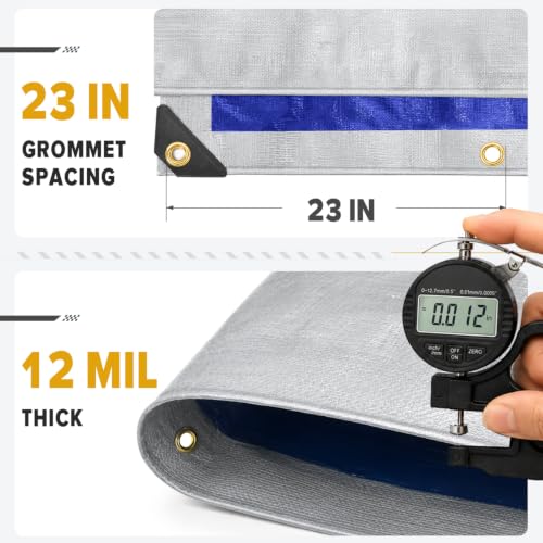 Kesfitt 12 Mil Heavy Duty Waterproof Tarp, 10x20 FT, Silver & Blue by Kesfitt - Used condition - Image 2