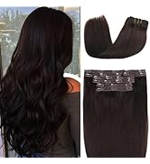 Human Hair Clip in Extensions 120g 7pcs Dark Brown Hair Extension Clip in Human Hair 20 Inch Doub...