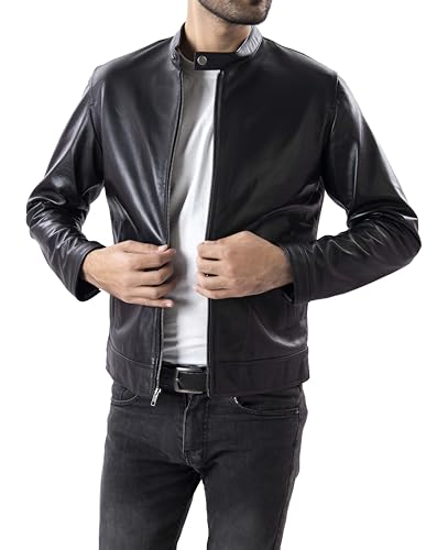 Image of Jild Classical Single Piece Lambskin Leather Jacket Men - Everyday Wear Snap Tab Collar Men's Motorcycle Leather Jacket