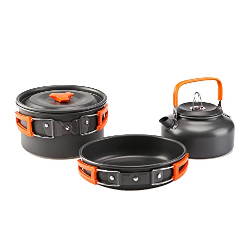 pekdi Picnic Camping Cookware Ultra-Light Portable Outdoor Water Kettle Pan Pot Travel Aluminum Cooking Kits Utensils Hiking Picnic