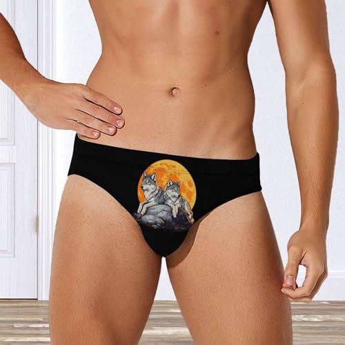 Wolf Moon Men's Swimming Trunks Briefs Beach Swimwear Low Rise Bikini Swimsuit Print Bathing Suit4